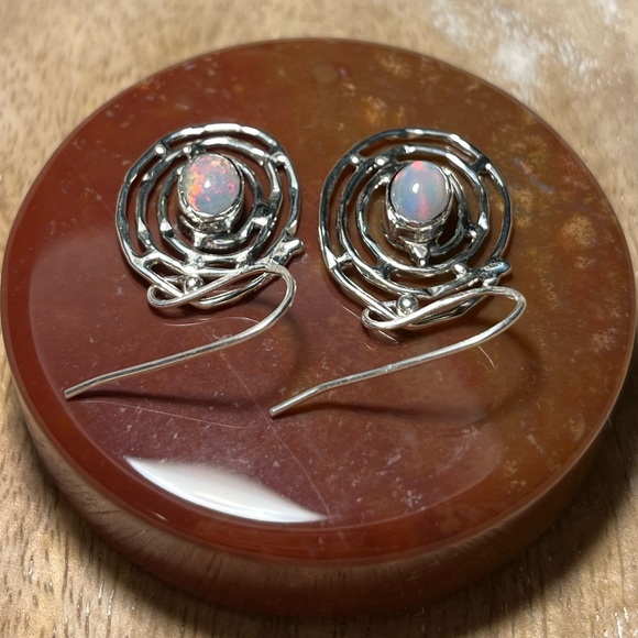 NWOT Ethiopian Opal Spiral Web 925 Sterling Silver Drop Earrings - Picture 8 of 16